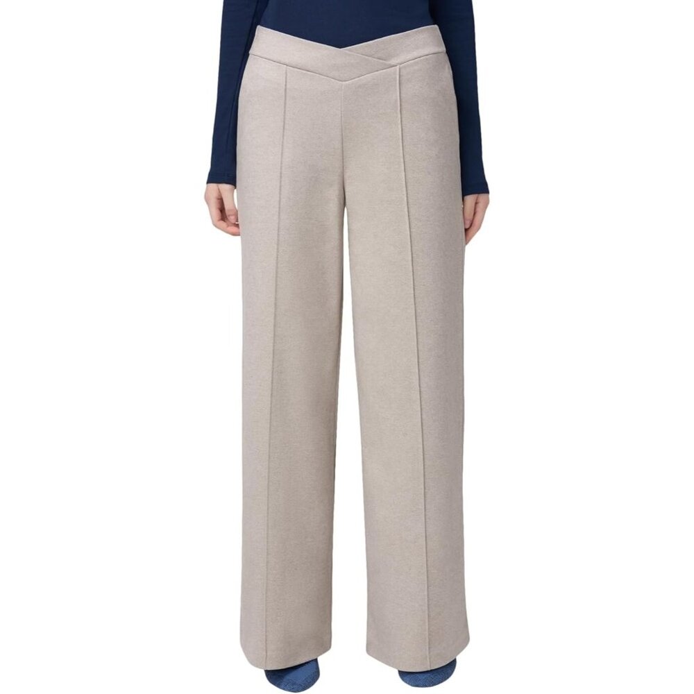 HUE U24271H Pull-On Crossover Wide Leg Pants Sand ( XL )